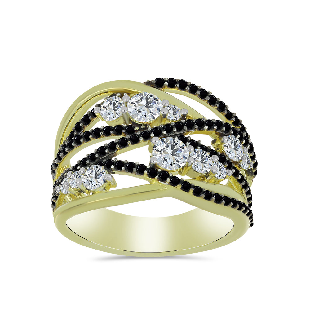 Inel din Argint 925 Placat cu Aur ( 5.86 grame ) cu Spinel Negru și Topaz Alb 2.34 Carate 2 