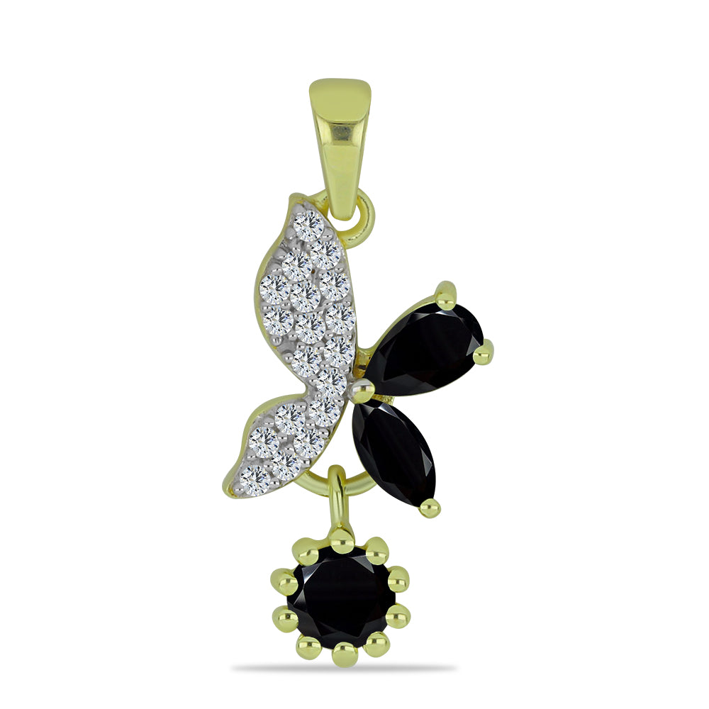 Pandantiv din Argint 925 Placat cu Aur ( 1.4 grame ) cu Spinel Negru și Topaz Alb 0.89 Carate 1 