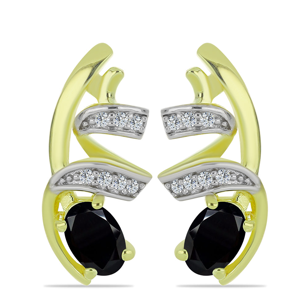Cercei din Argint 925 Placat cu Aur ( 3.83 grame ) cu Spinel Negru și Topaz Alb 0.88 Carate