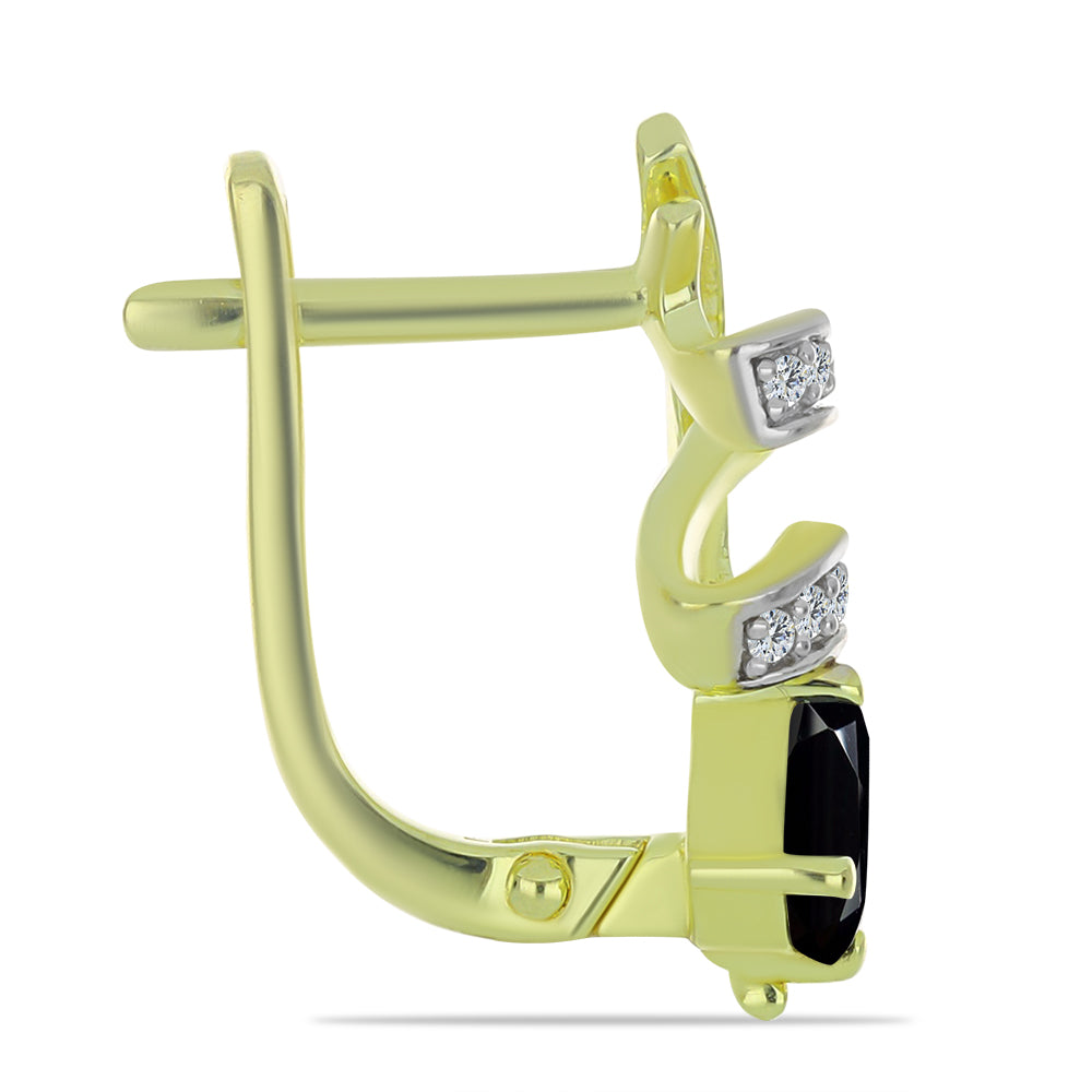 Cercei din Argint 925 Placat cu Aur ( 3.83 grame ) cu Spinel Negru și Topaz Alb 0.88 Carate