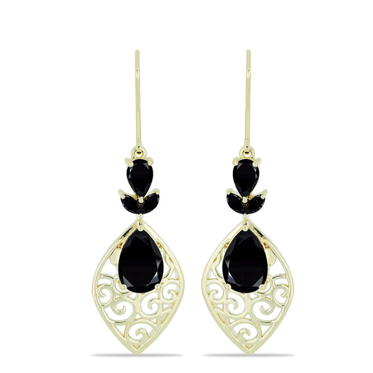 Cercei din Argint 925 Placat cu Aur ( 4.97 grame ) cu Spinel Negru 6.21 Carate