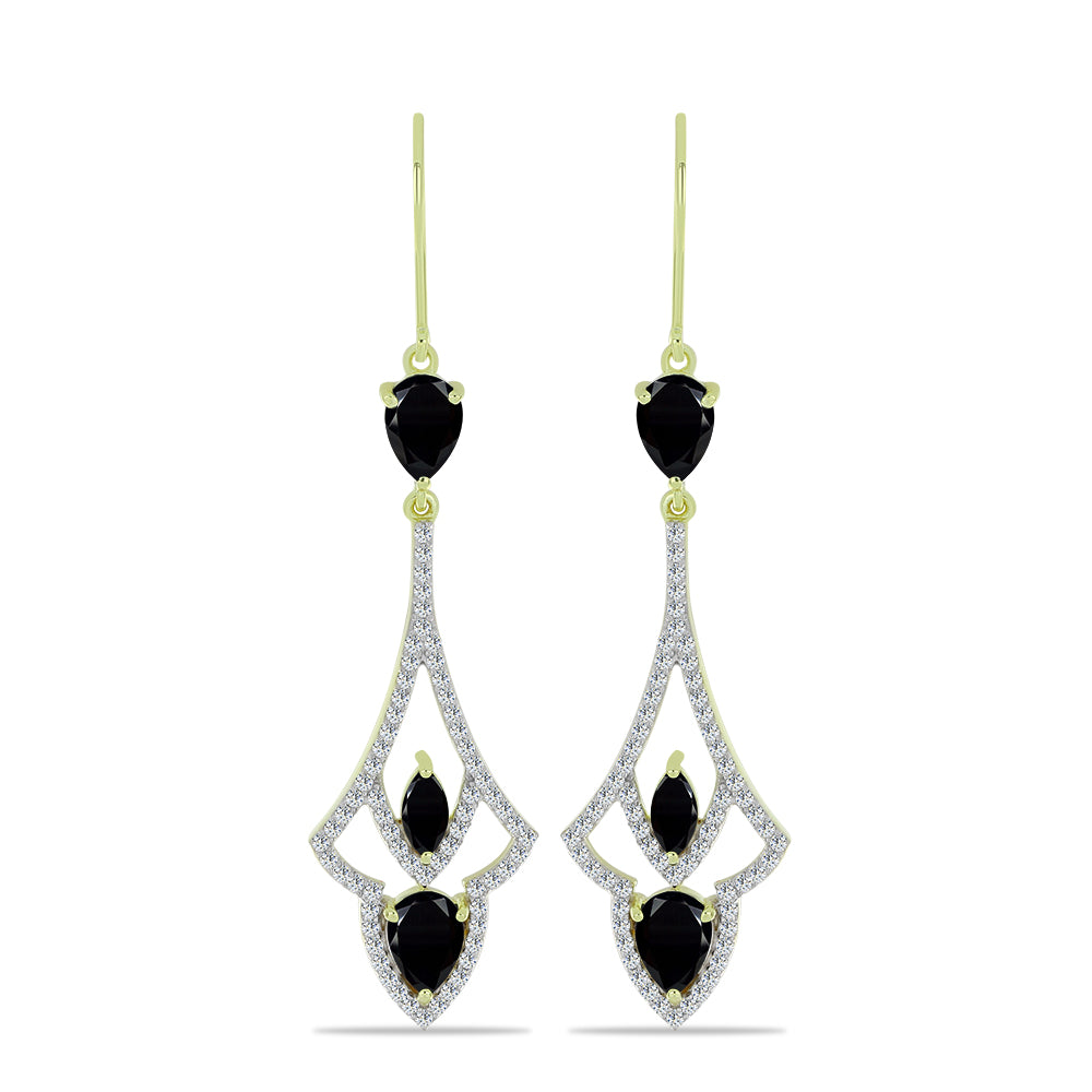 Cercei din Argint 925 Placat cu Aur ( 4.81 grame ) cu Spinel Negru și Topaz Alb 4.17 Carate