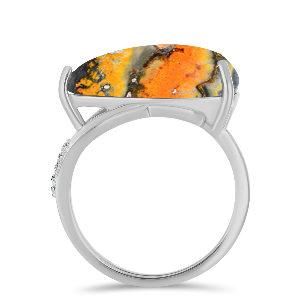 Inel din Argint 925 ( 3.8 grame ) cu Jasp Bumble Bee și Topaz Alb 9.86 Carate 2 