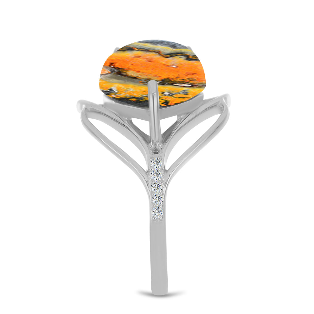 Inel din Argint 925 ( 3.8 grame ) cu Jasp Bumble Bee și Topaz Alb 9.86 Carate