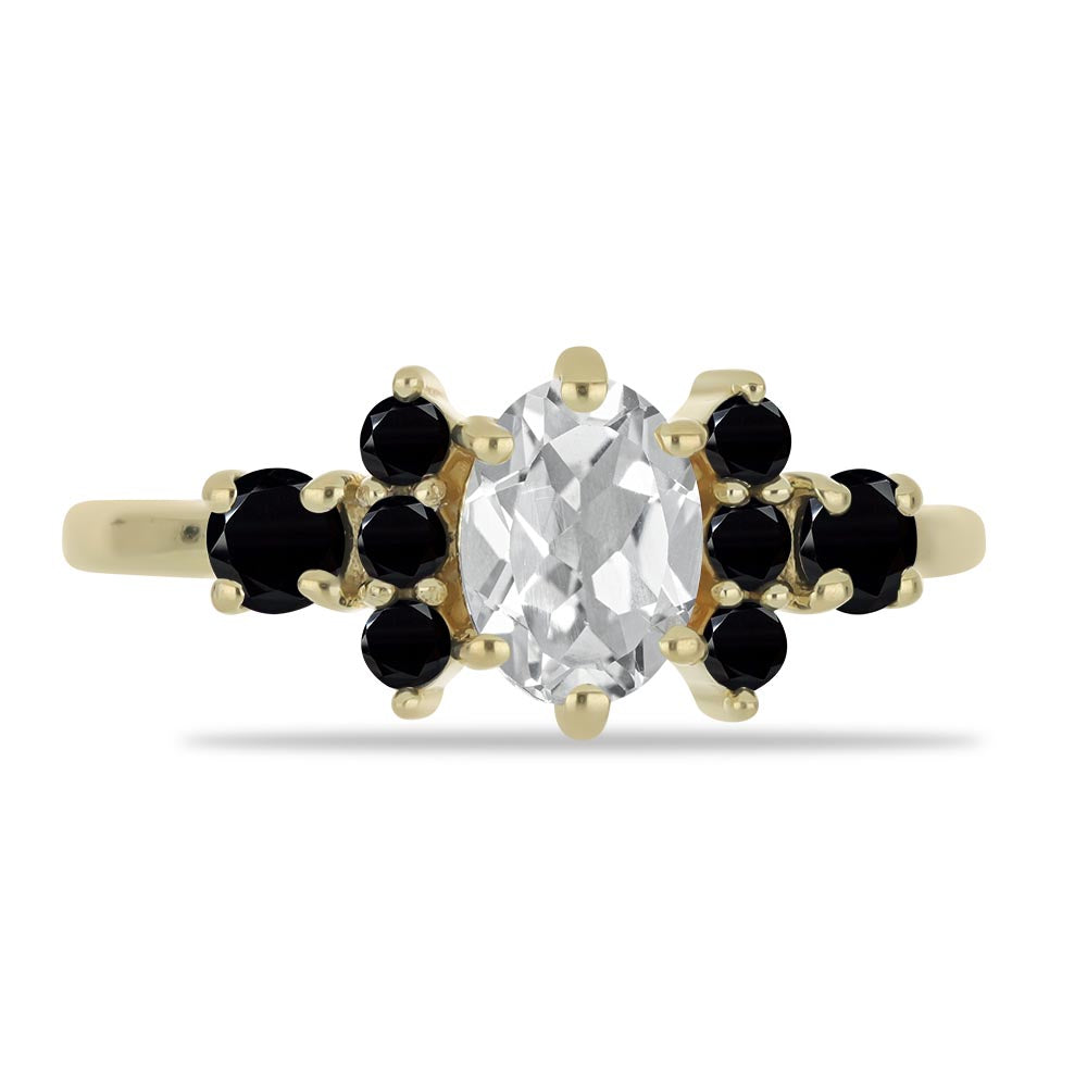 Inel din Argint 925 Placat cu Aur ( 2.08 grame ) cu Spinel Negru și Topaz Alb 1.42 Carate 1 