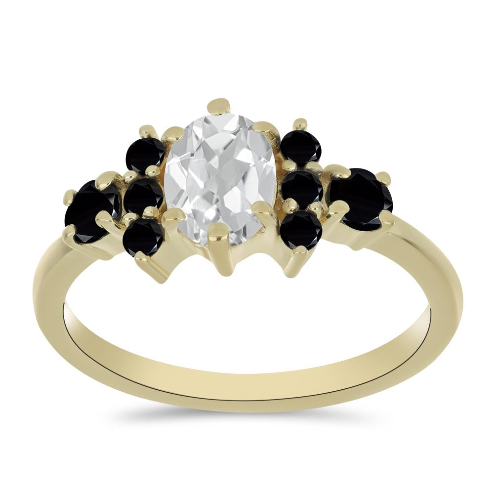 Inel din Argint 925 Placat cu Aur ( 2.08 grame ) cu Spinel Negru și Topaz Alb 1.42 Carate 3 