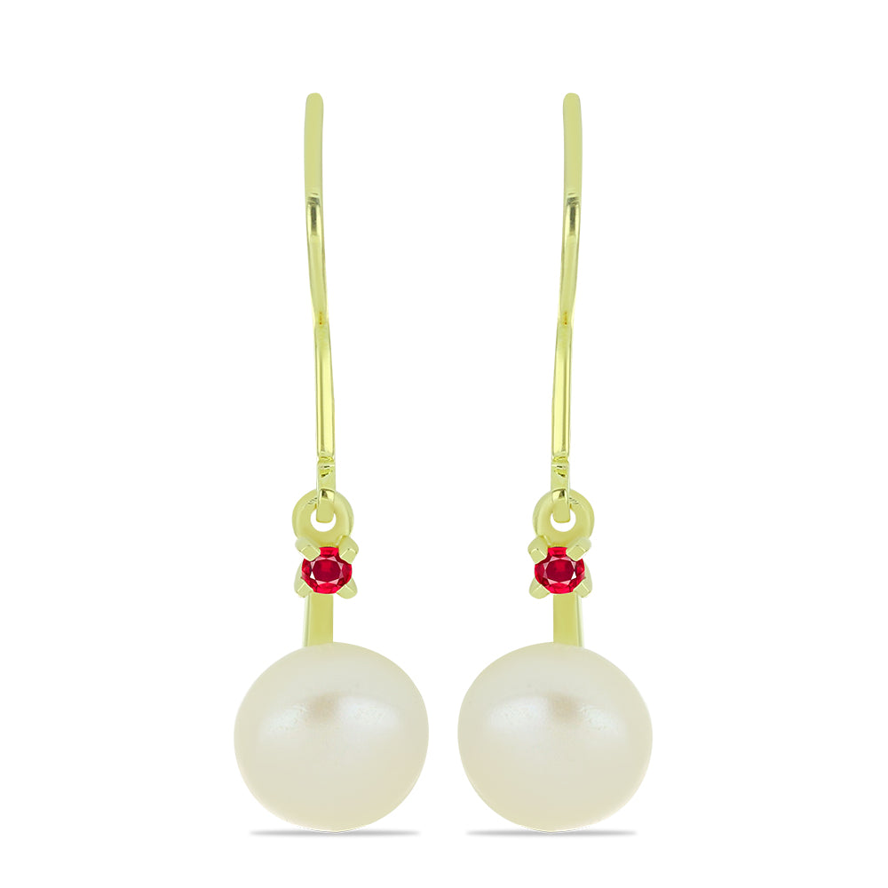 Cercei din Argint 925 Placat cu Aur ( 1.29 grame ) cu Perlă de Apă Dulce Albă și Rubin Malagasy 5.55 Carate 1 