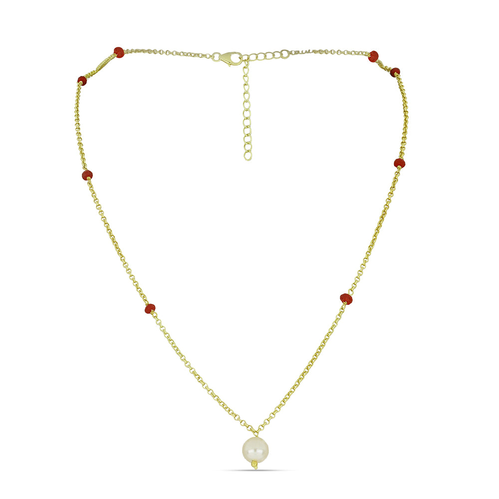 Colier din Argint 925 Placat cu Aur ( 3.58 grame ) cu Perlă de Apă Dulce Albă și Rubin Malagasy 5.76 Carate 1 