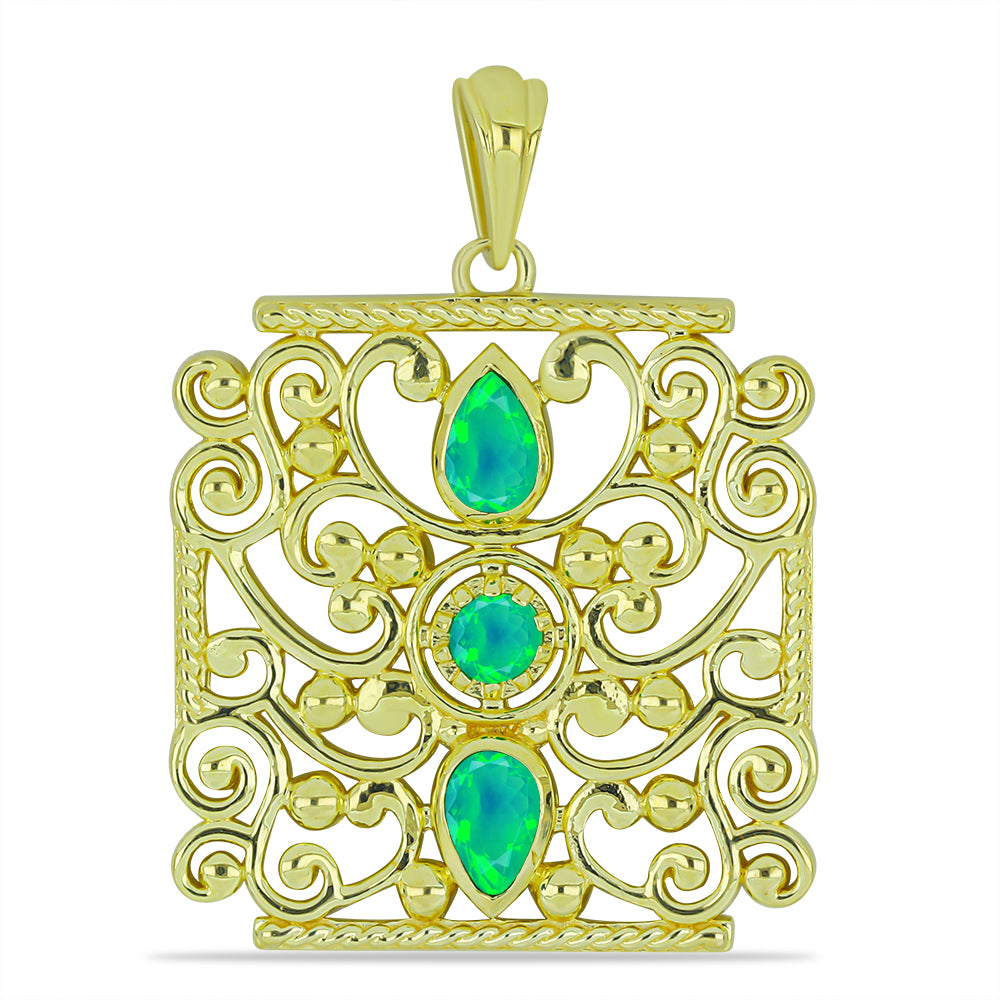 Pandantiv din Argint 925 Placat cu Aur ( 5.35 grame ) cu Opal Verde Etiopian Lega Dembi 0.36 Carate