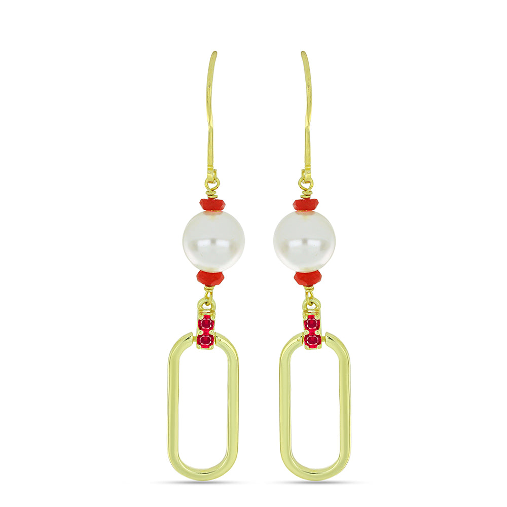 Set din Argint 925 Placat cu Aur ( 16.04 grame ) cu Perlă de Apă Dulce Albă și Rubin Malagasy 97.53 Carate ( Colier+Cercei+Brățară ) 4 