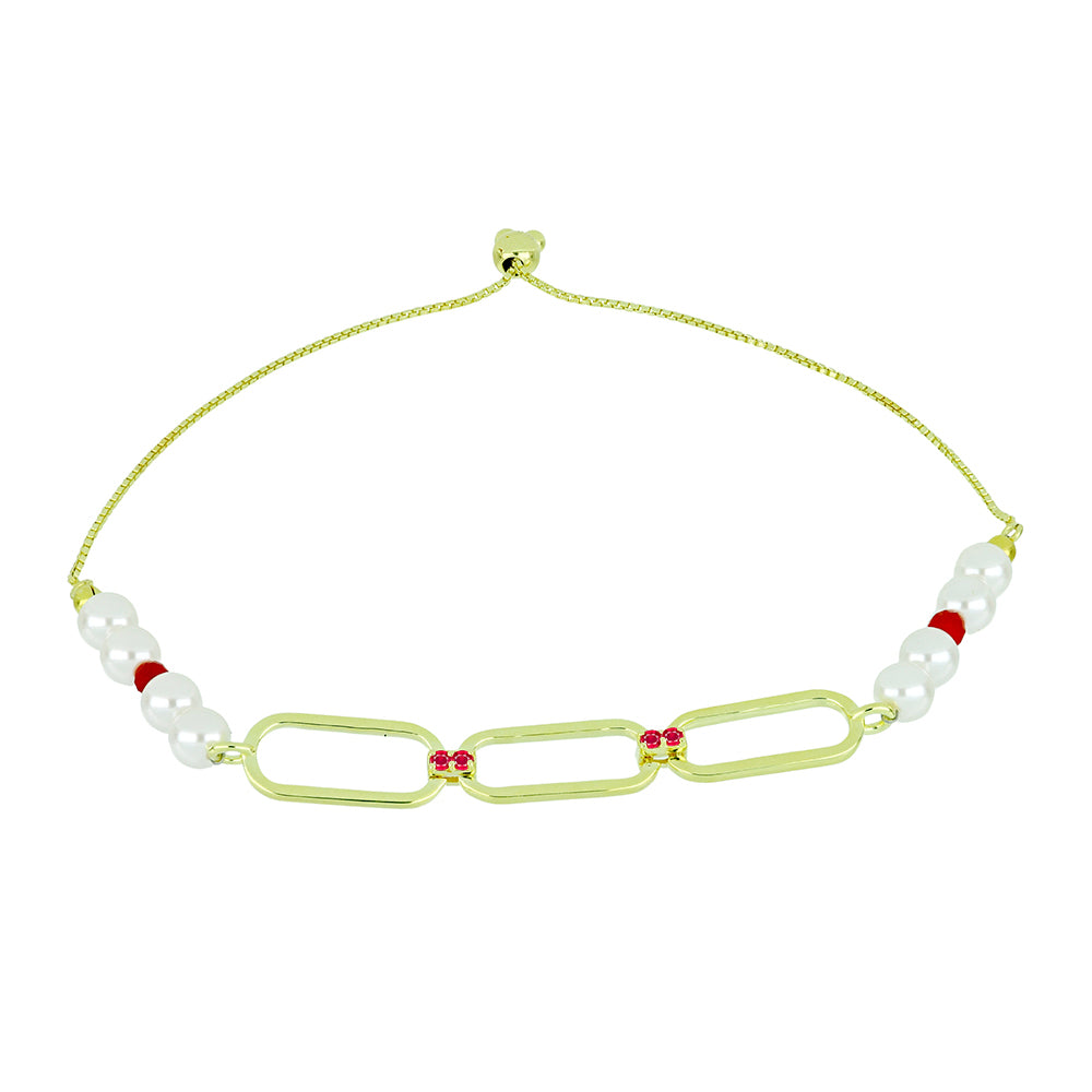 Set din Argint 925 Placat cu Aur ( 16.04 grame ) cu Perlă de Apă Dulce Albă și Rubin Malagasy 97.53 Carate ( Colier+Cercei+Brățară )