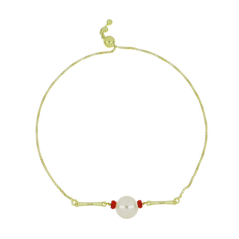 Brățară din Argint 925 Placat cu Aur ( 2.55 grame ) cu Perlă de Apă Dulce Albă și Rubin Malagasy 7.24 Carate 1 