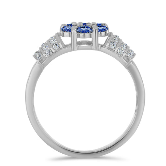 Inel din Argint 925 ( 2.76 grame ) cu Moissanite Albastru Regal cultivat în laborator și Topaz Alb 0.92 Carate