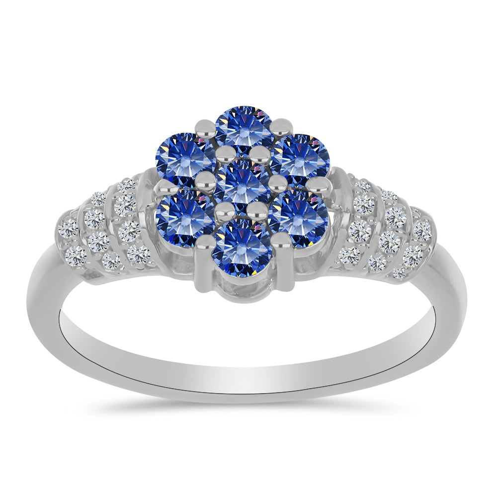 Inel din Argint 925 ( 2.76 grame ) cu Moissanite Albastru Regal cultivat în laborator și Topaz Alb 0.92 Carate