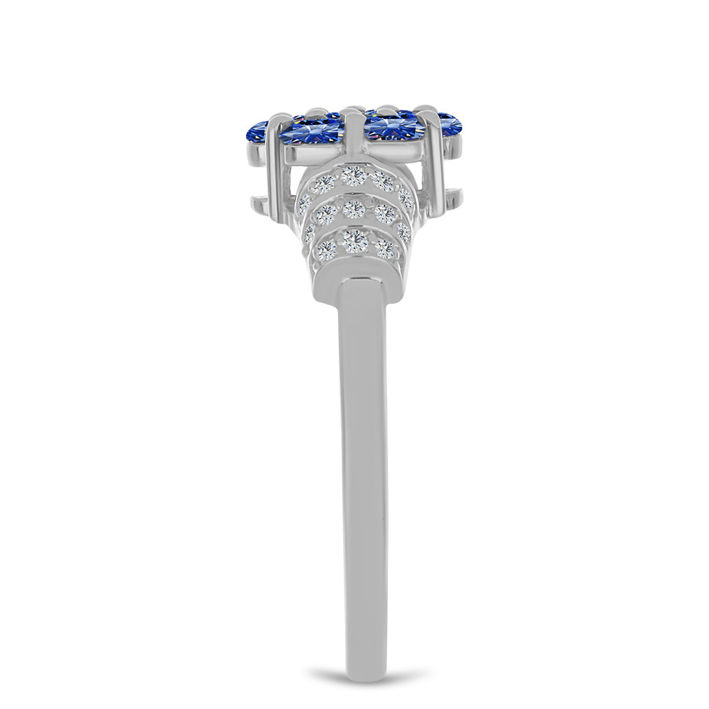 Inel din Argint 925 ( 2.76 grame ) cu Moissanite Albastru Regal cultivat în laborator și Topaz Alb 0.92 Carate 4 