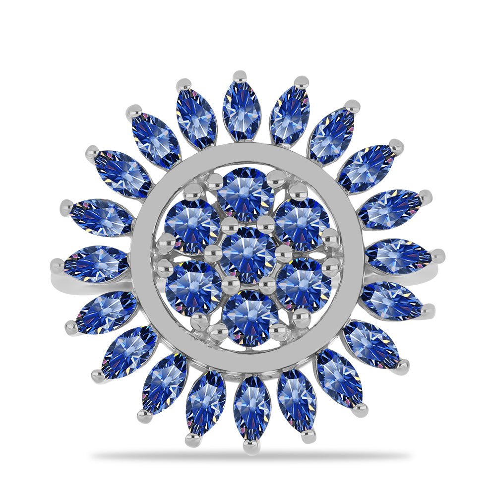 Inel din Argint 925 ( 4.36 grame ) cu Moissanite Albastru Regal cultivat în laborator 2.1 Carate 1 