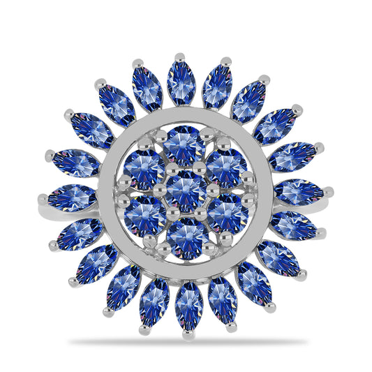 Inel din Argint 925 ( 4.36 grame ) cu Moissanite Albastru Regal cultivat în laborator 2.1 Carate