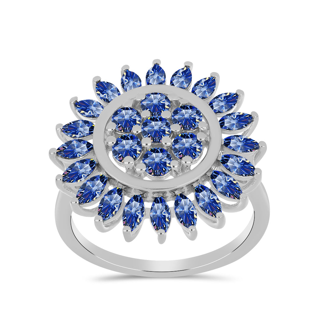 Inel din Argint 925 ( 4.36 grame ) cu Moissanite Albastru Regal cultivat în laborator 2.1 Carate 3 