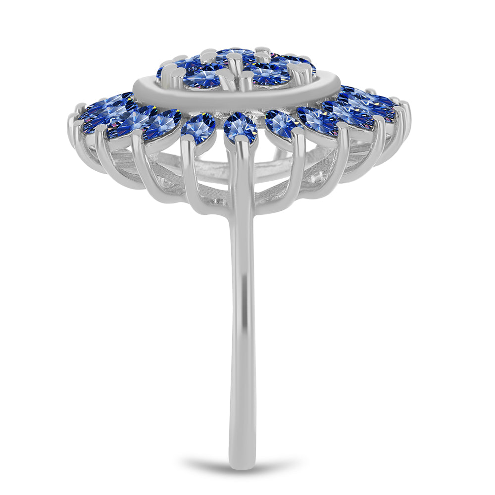 Inel din Argint 925 ( 4.36 grame ) cu Moissanite Albastru Regal cultivat în laborator 2.1 Carate