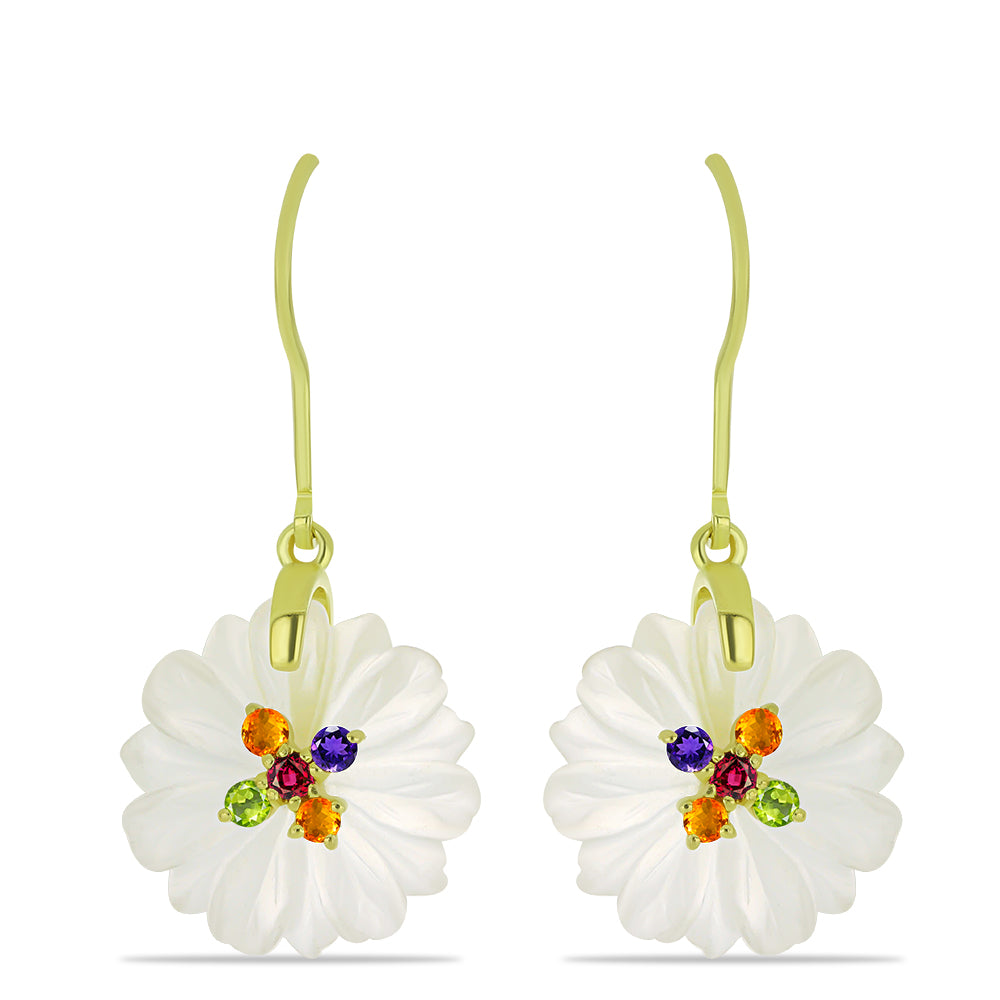 Cercei din Argint 925 Placat cu Aur ( 2 grame ) cu Agat Alb și Ametist Marocan 10.95 Carate 1 