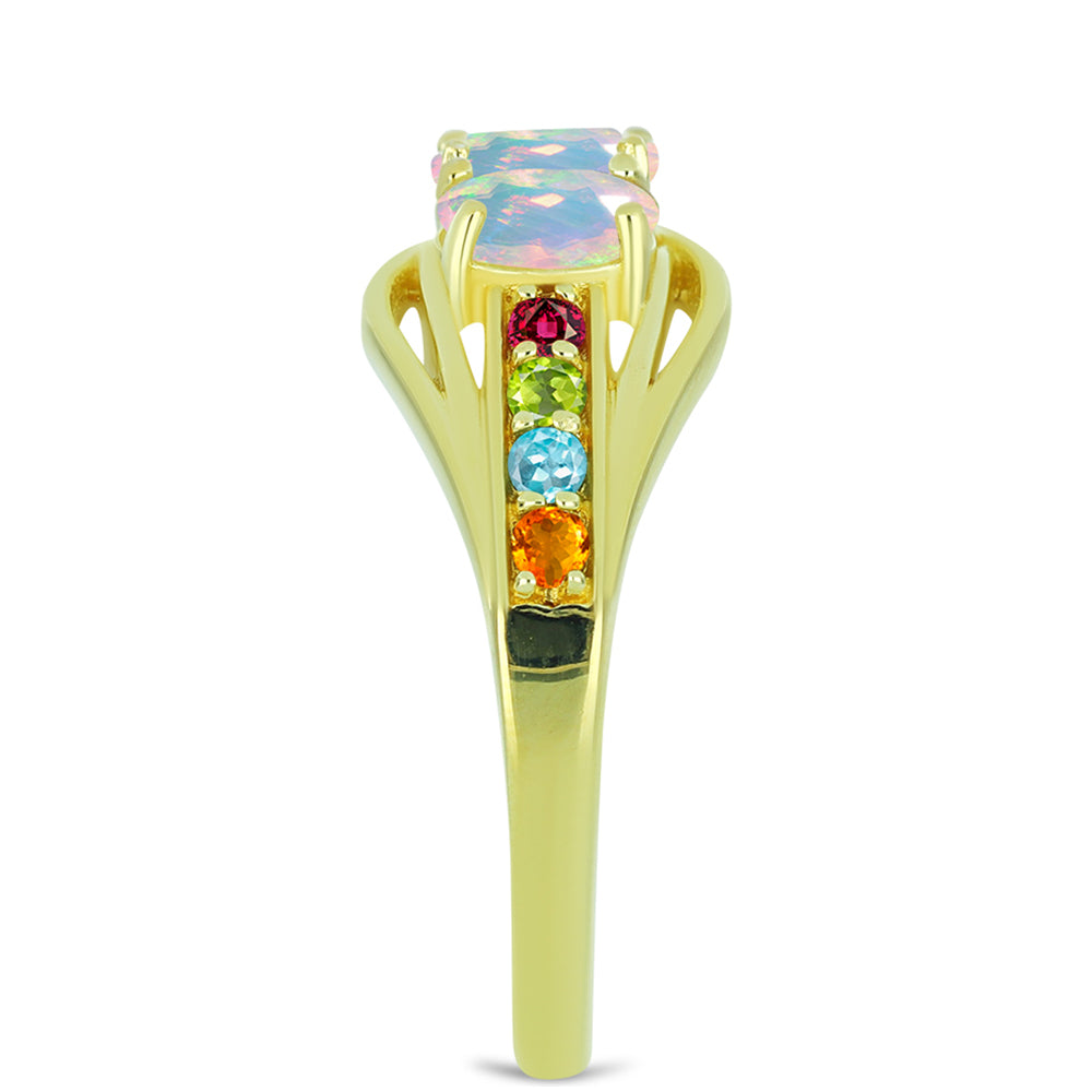 Inel din Argint 925 Placat cu Aur ( 4 grame ) cu Opal Welo și Turmalină Chakra 1.14 Carate