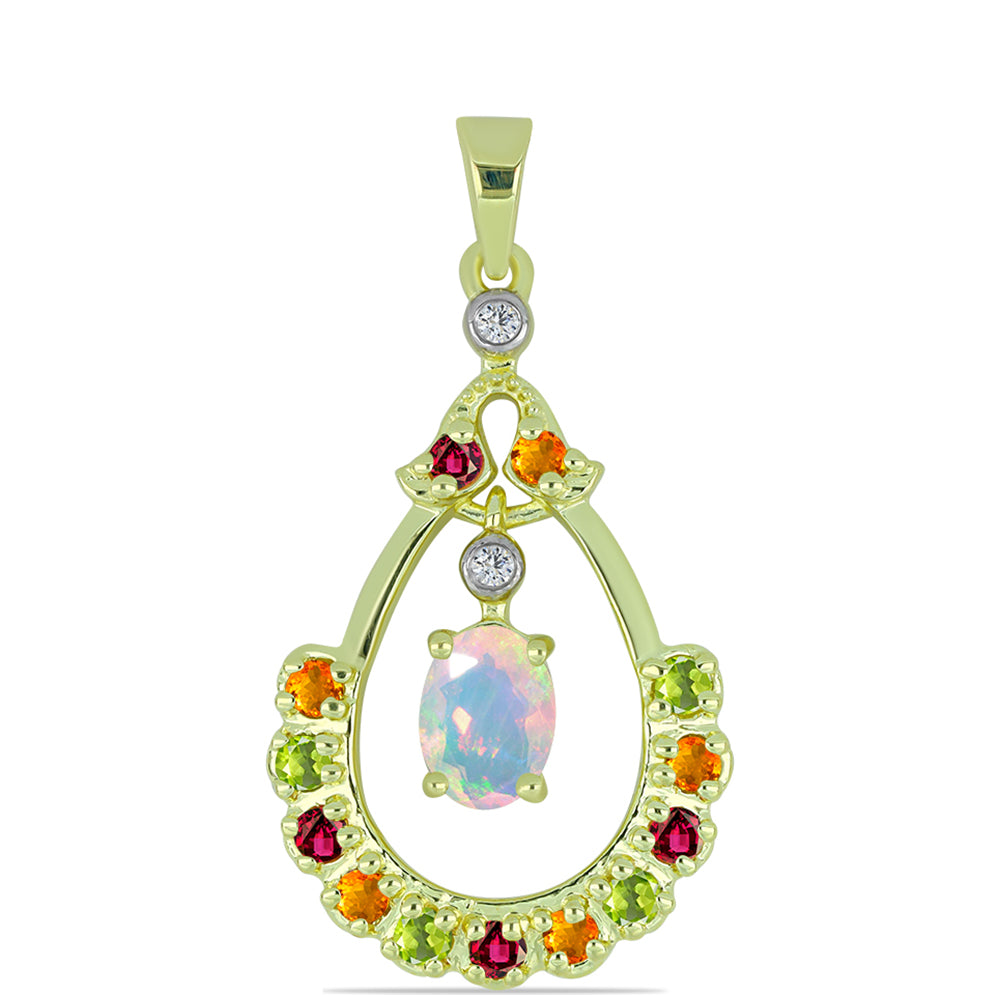 Pandantiv din Argint 925 Placat cu Aur ( 2.49 grame ) cu Opal Welo și Turmalină Chakra 1.01 Carate