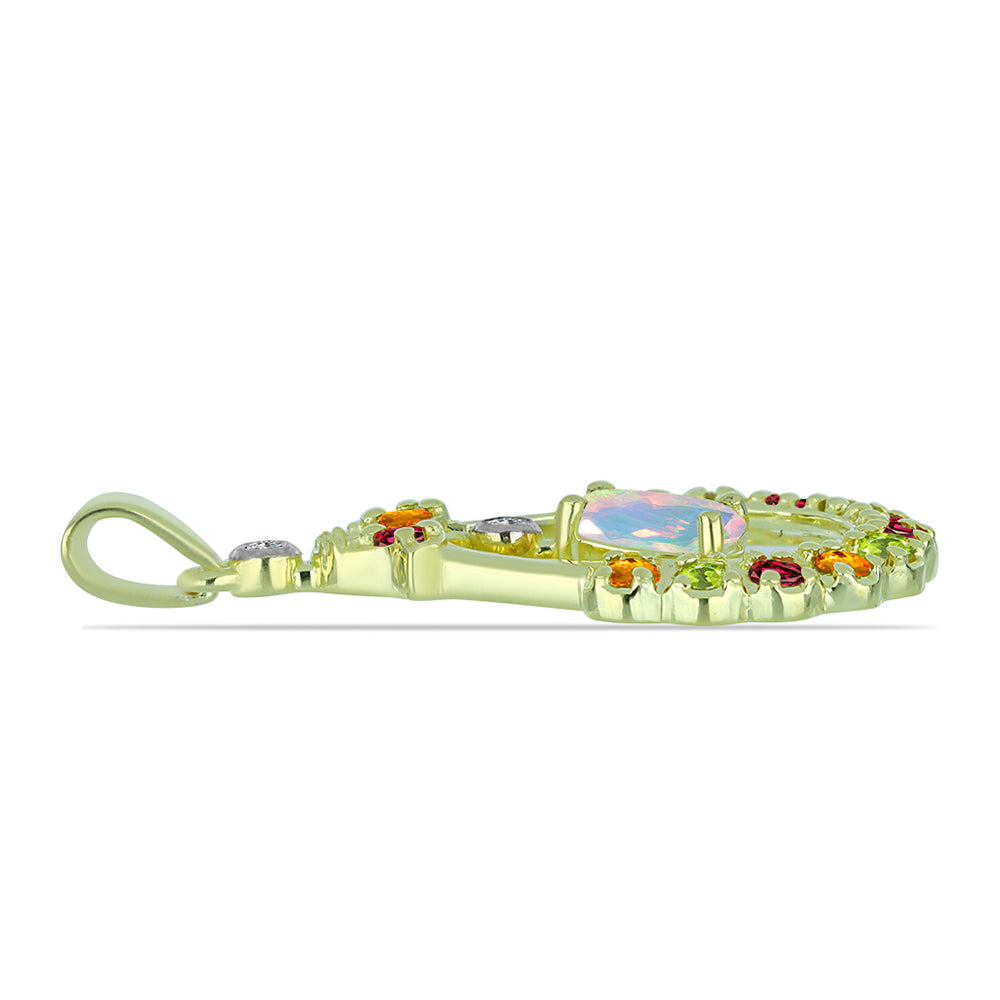 Pandantiv din Argint 925 Placat cu Aur ( 2.49 grame ) cu Opal Welo și Turmalină Chakra 1.01 Carate