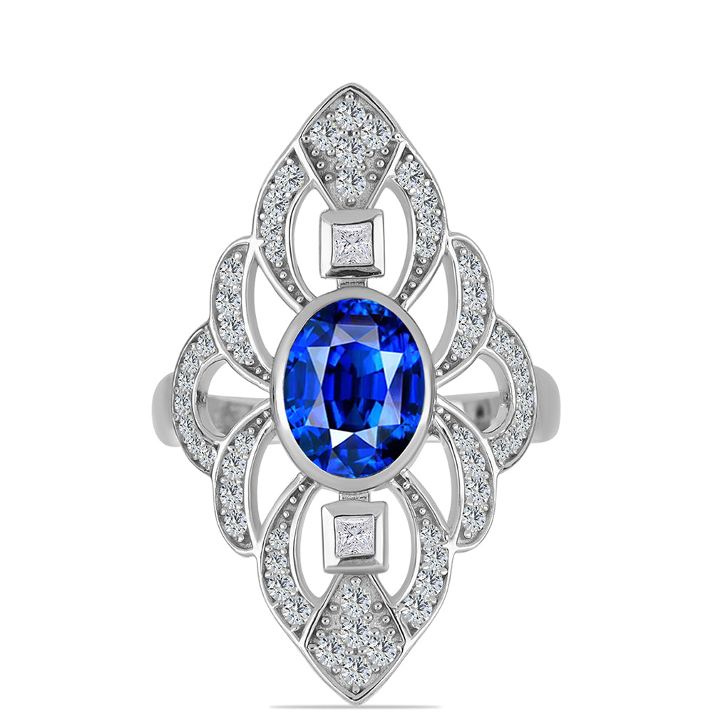 Inel din Argint 925 ( 5.54 grame ) cu Safir Albastru Australian și Topaz Alb 3.9 Carate 1 
