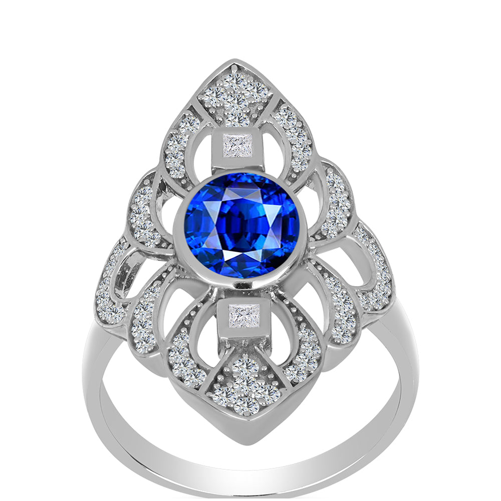 Inel din Argint 925 ( 5.54 grame ) cu Safir Albastru Australian și Topaz Alb 3.9 Carate