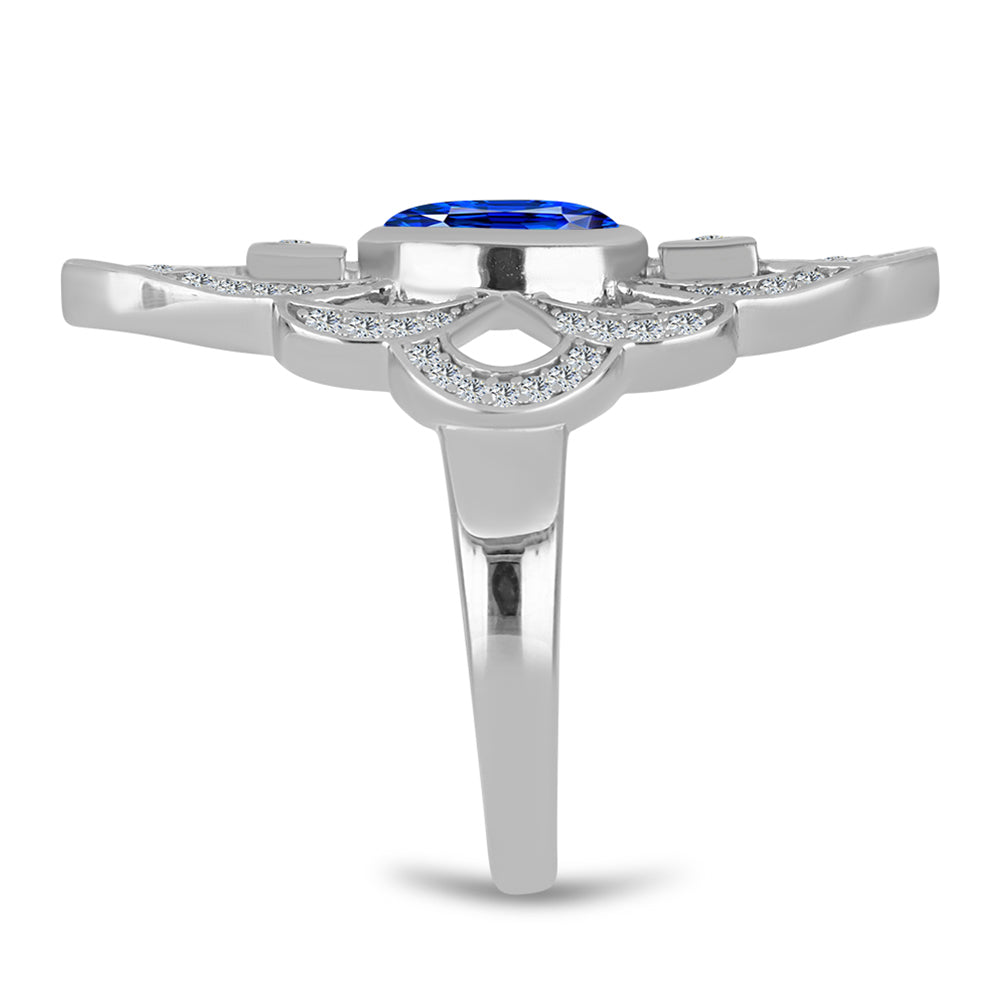 Inel din Argint 925 ( 5.54 grame ) cu Safir Albastru Australian și Topaz Alb 3.9 Carate 4 