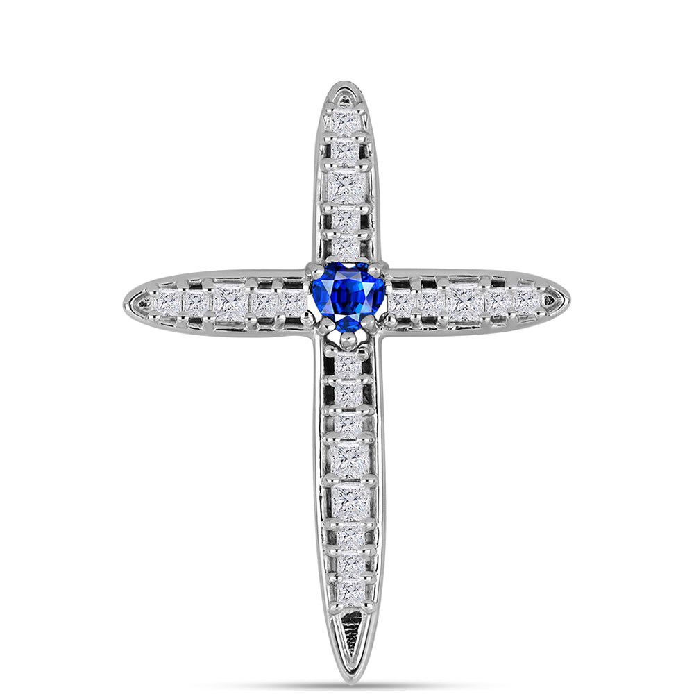 Cruce Pandantiv din Argint 925 ( 2.61 grame ) cu Safir Albastru Australian și Zircon Alb 1.39 Carate 1 