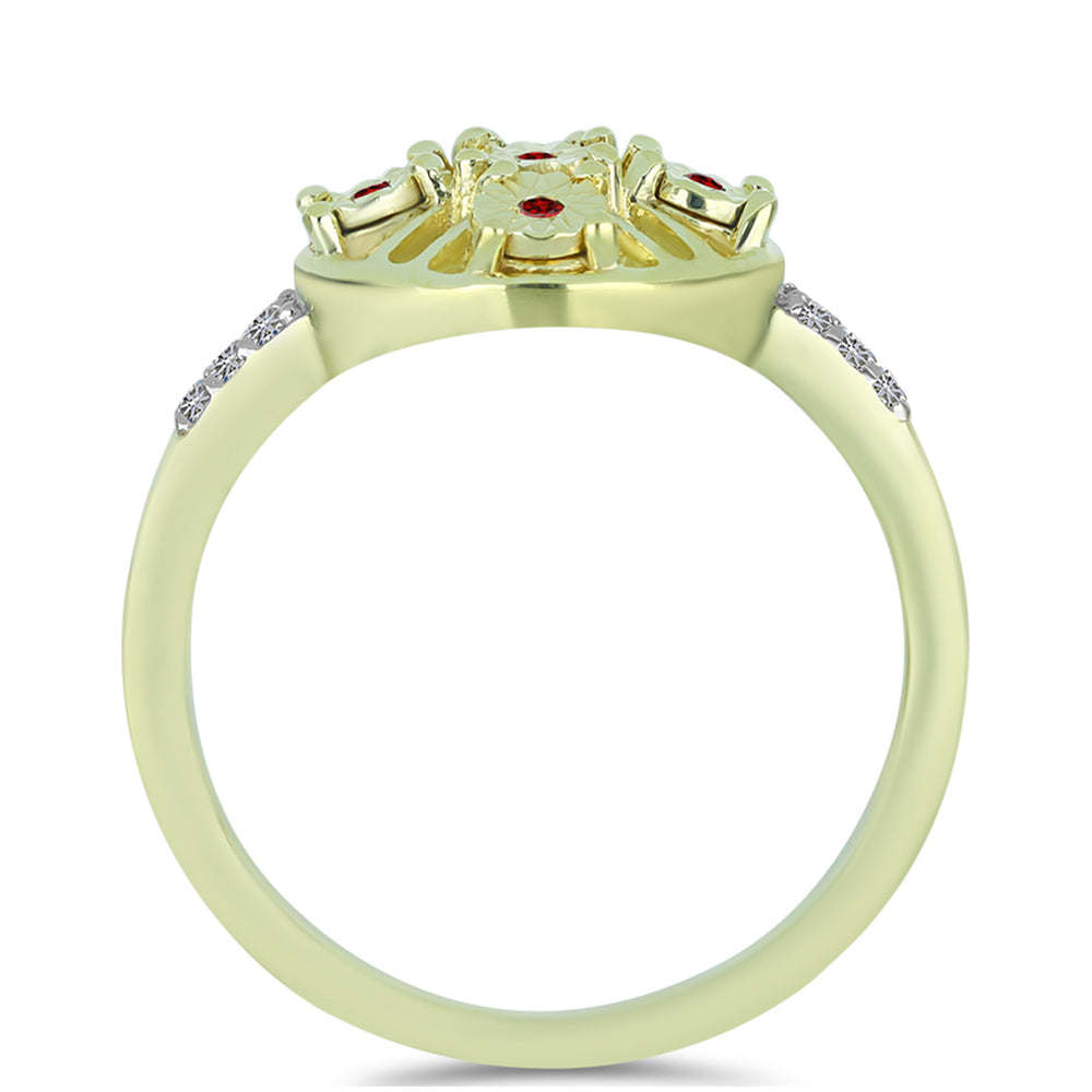 Inel din Argint 925 Placat cu Aur ( 3.09 grame ) cu Diamant Roșu și Diamant Alb 0.14 Carate 2 