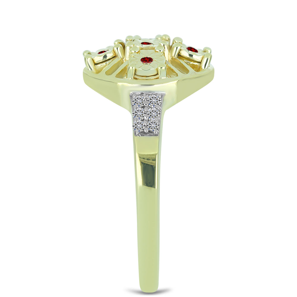Inel din Argint 925 Placat cu Aur ( 3.09 grame ) cu Diamant Roșu și Diamant Alb 0.14 Carate 4 