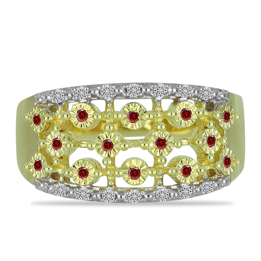 Inel din Argint 925 Placat cu Aur ( 4.81 grame ) cu Diamant Roșu și Diamant Alb 0.23 Carate