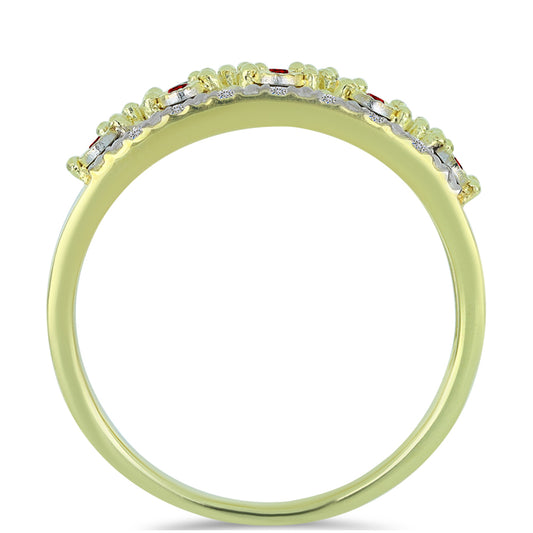 Inel din Argint 925 Placat cu Aur ( 4.81 grame ) cu Diamant Roșu și Diamant Alb 0.23 Carate