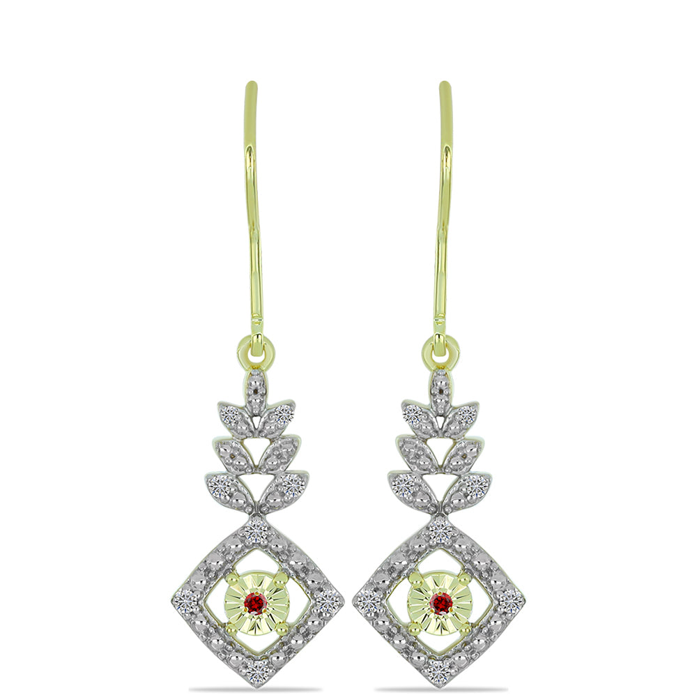 Cercei din Argint 925 Placat cu Aur ( 3.53 grame ) cu Diamant Roșu și Diamant Alb 0.19 Carate 1 