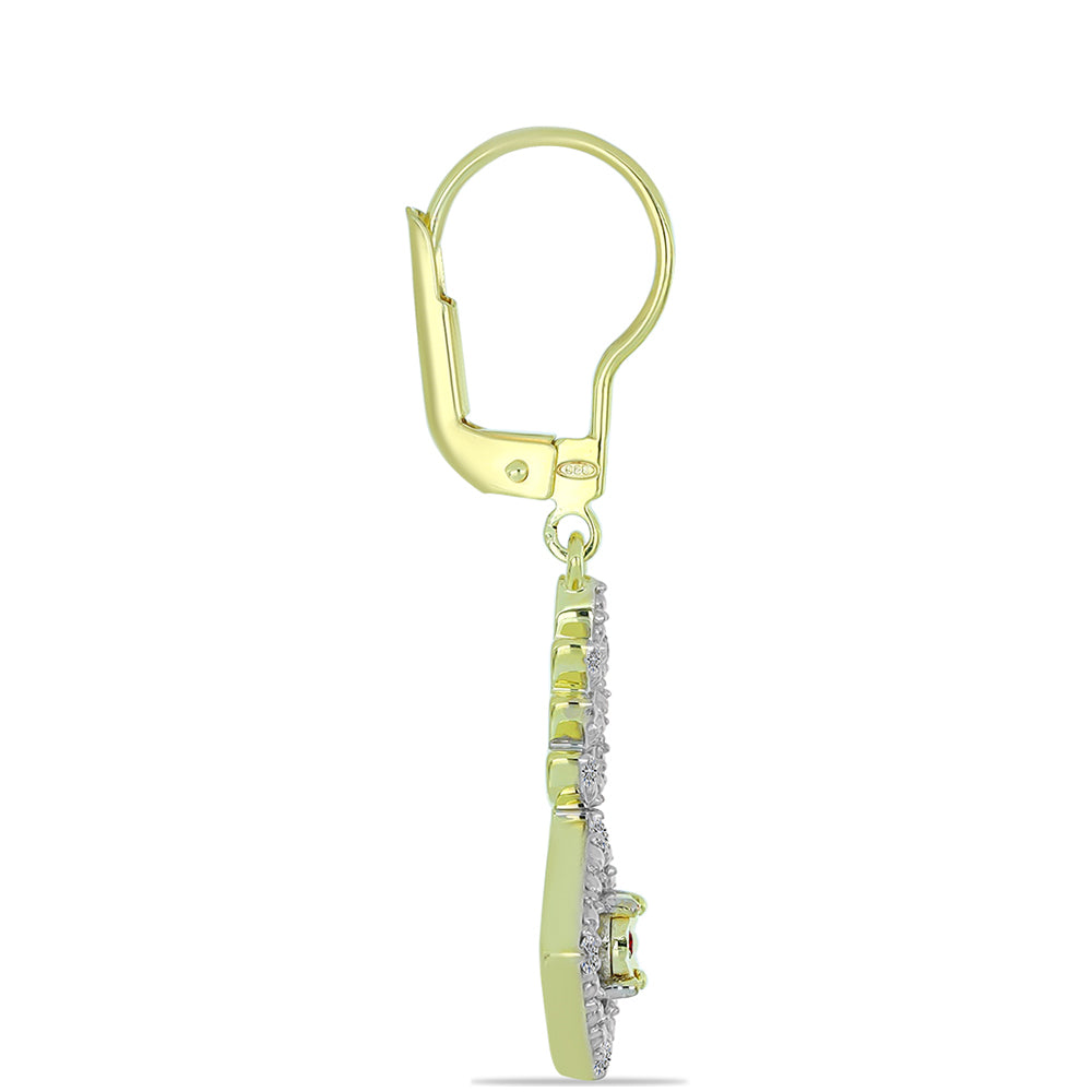 Cercei din Argint 925 Placat cu Aur ( 3.53 grame ) cu Diamant Roșu și Diamant Alb 0.19 Carate 2 