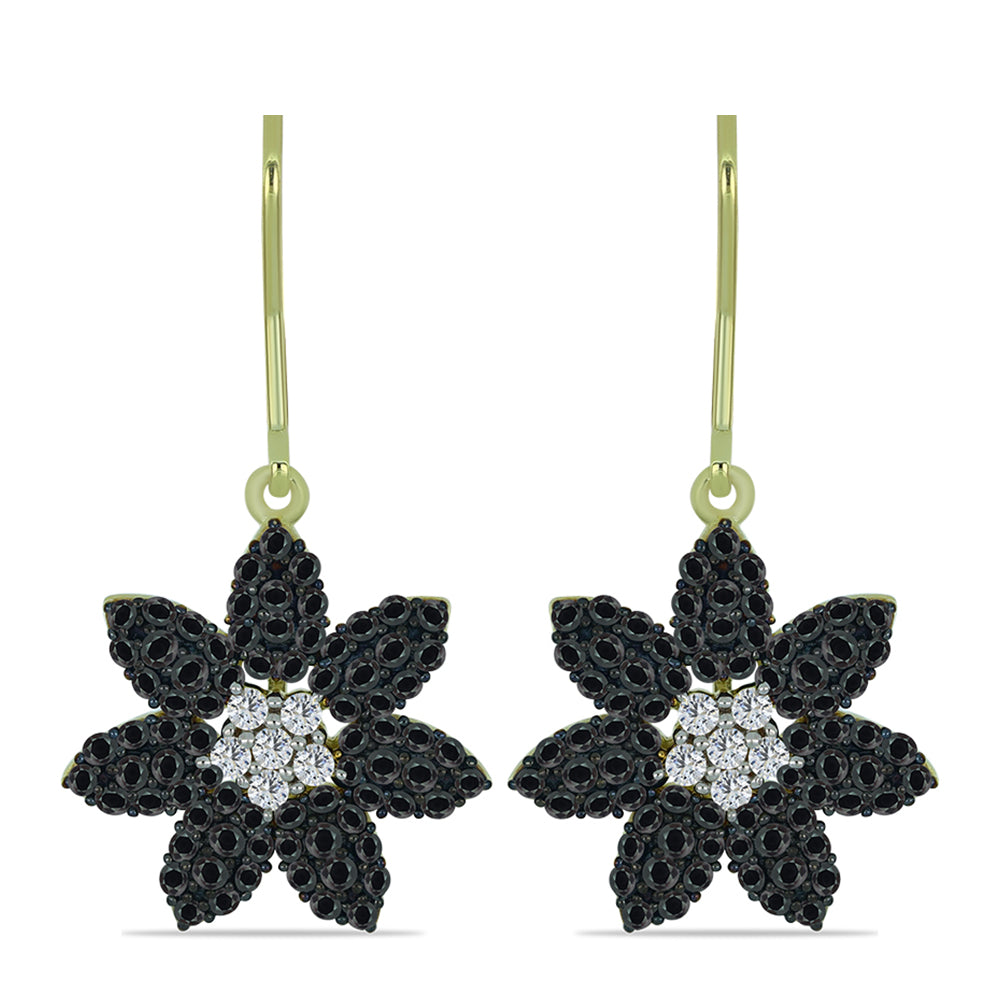 Cercei din Argint 925 Placat cu Aur ( 3.87 grame ) cu Obsidian și Topaz Alb 2.02 Carate