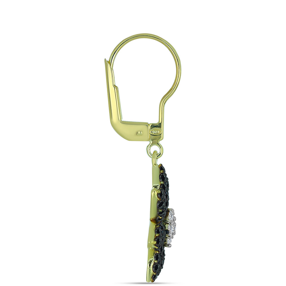 Cercei din Argint 925 Placat cu Aur ( 3.87 grame ) cu Obsidian și Topaz Alb 2.02 Carate 2 