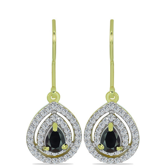 Cercei din Argint 925 Placat cu Aur ( 3.09 grame ) cu Obsidian și Topaz Alb 1.36 Carate