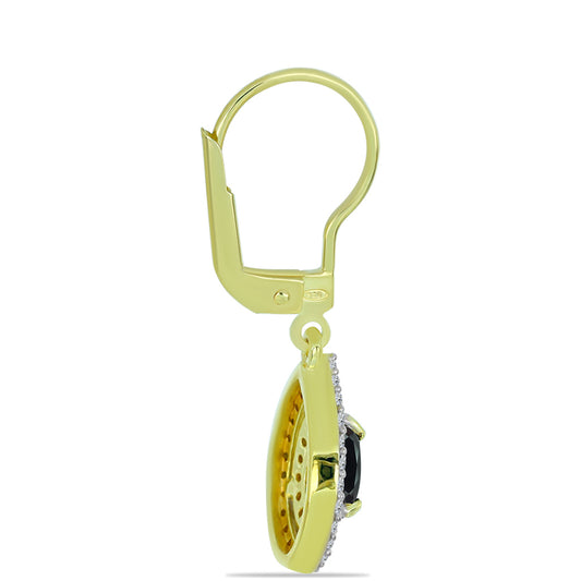 Cercei din Argint 925 Placat cu Aur ( 3.09 grame ) cu Obsidian și Topaz Alb 1.36 Carate