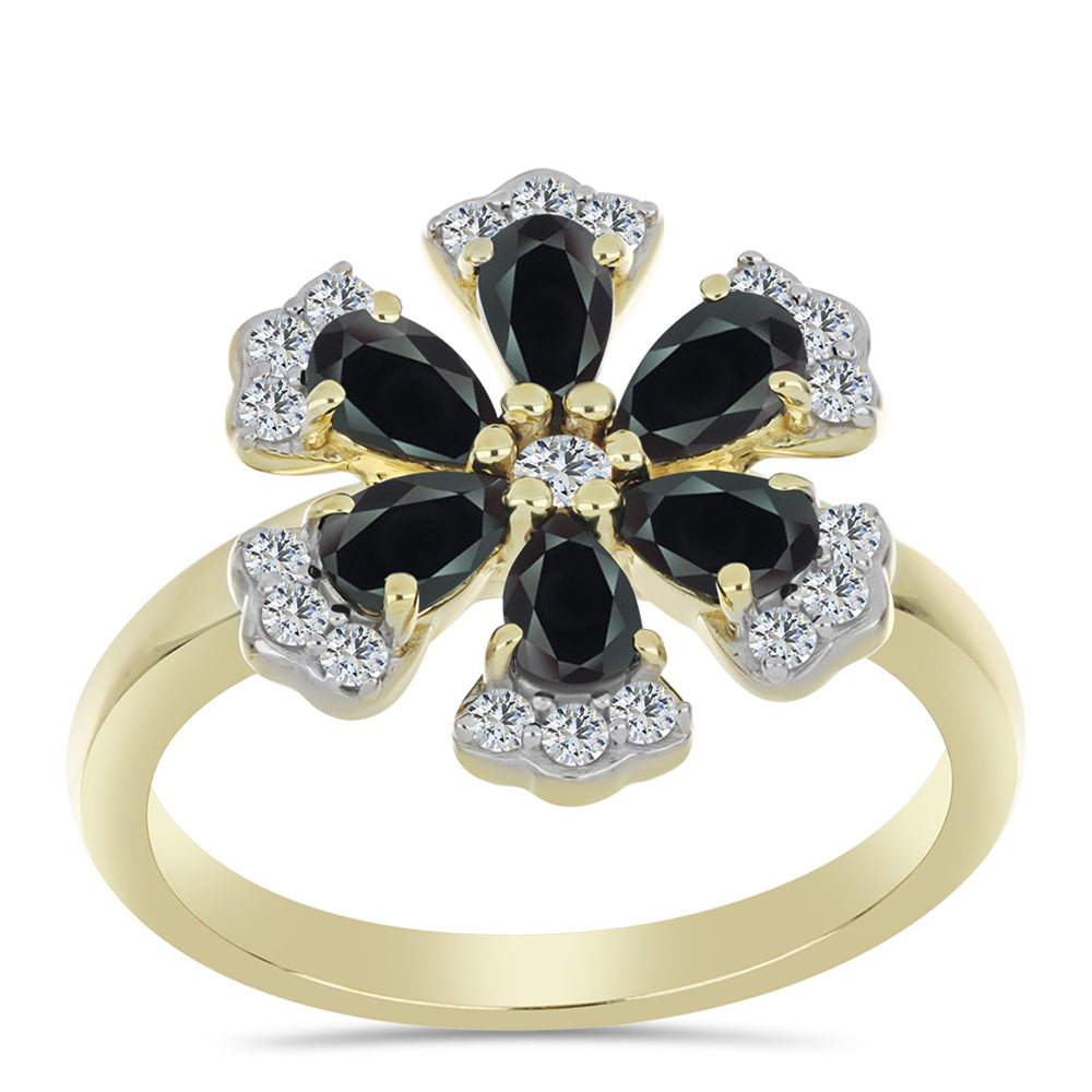 Inel din Argint 925 Placat cu Aur ( 4.36 grame ) cu Obsidian și Topaz Alb 1.49 Carate