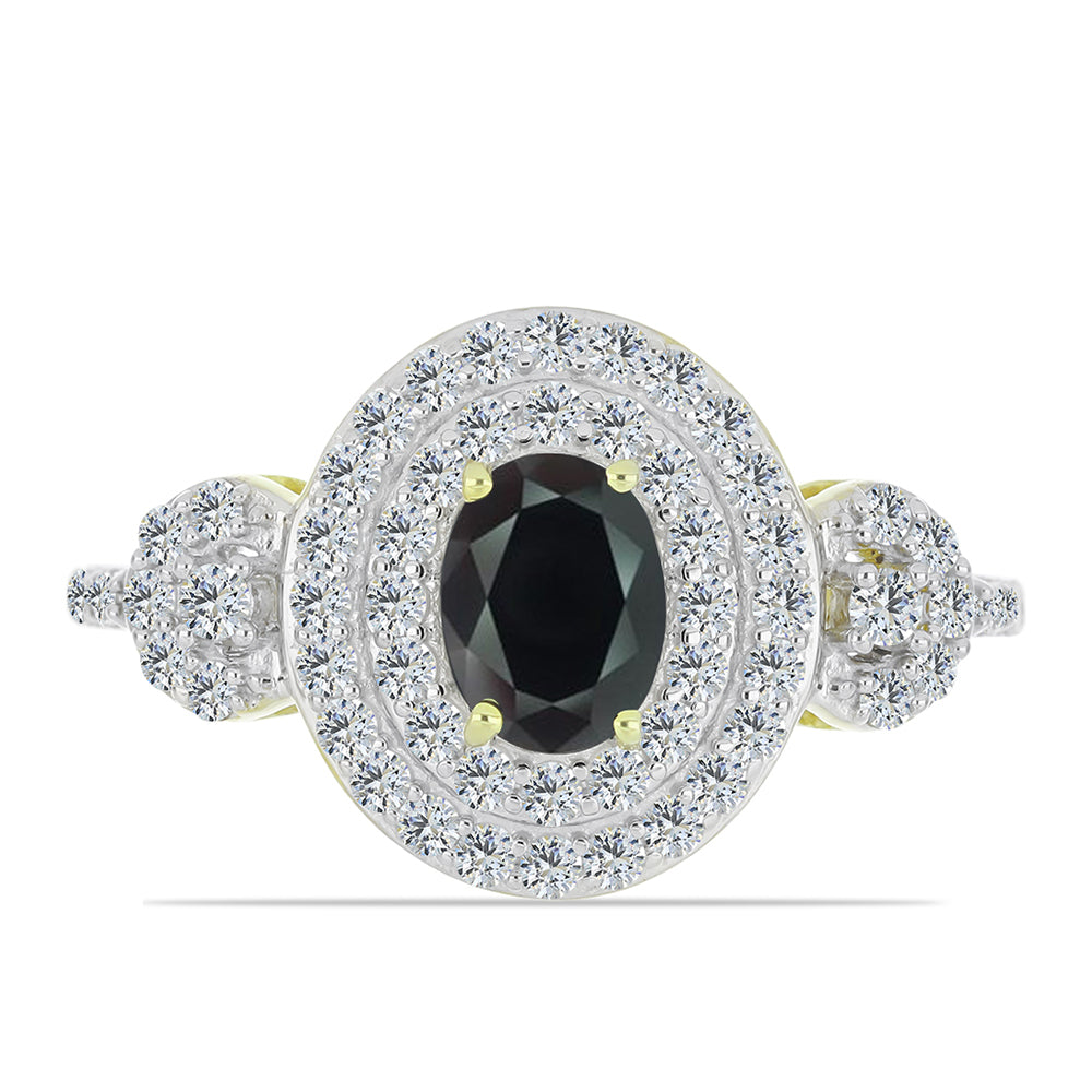 Inel din Argint 925 Placat cu Aur ( 3.55 grame ) cu Obsidian și Topaz Alb 2.35 Carate