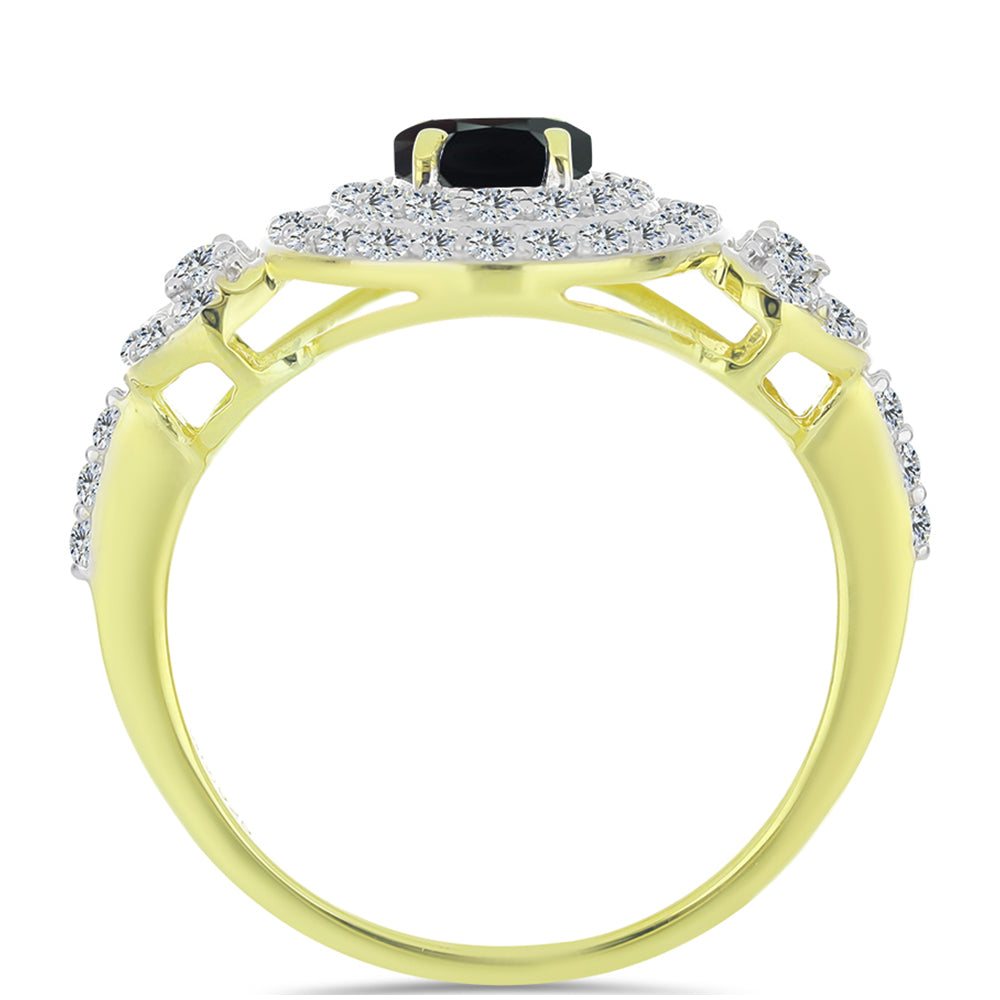 Inel din Argint 925 Placat cu Aur ( 3.55 grame ) cu Obsidian și Topaz Alb 2.35 Carate 2 