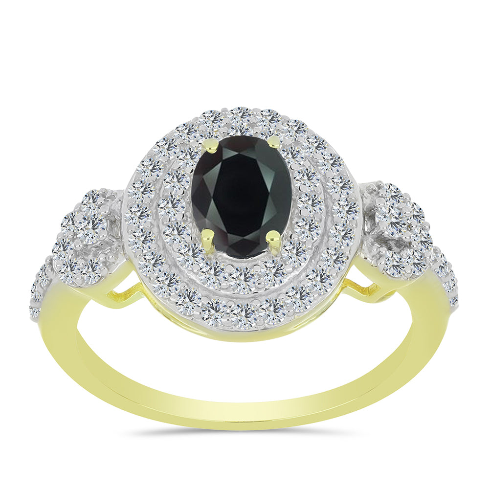 Inel din Argint 925 Placat cu Aur ( 3.55 grame ) cu Obsidian și Topaz Alb 2.35 Carate