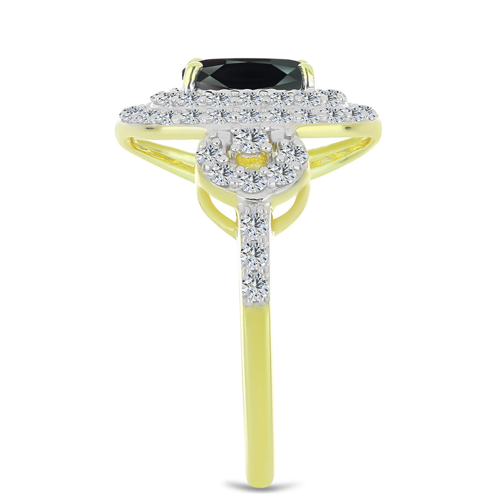 Inel din Argint 925 Placat cu Aur ( 3.55 grame ) cu Obsidian și Topaz Alb 2.35 Carate 4 