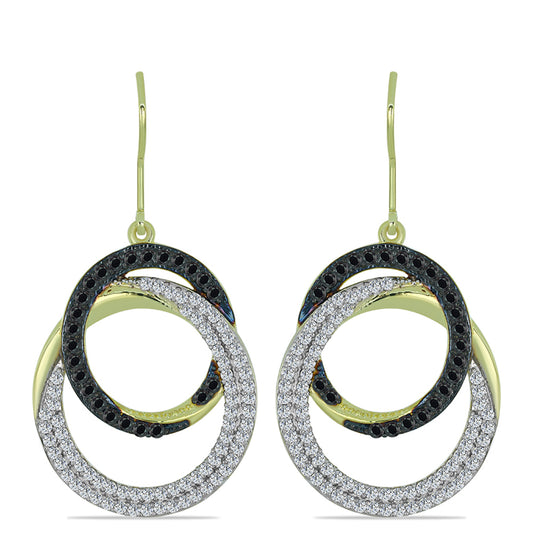 Cercei din Argint 925 Placat cu Aur ( 8.82 grame ) cu Obsidian și Topaz Alb 2.26 Carate