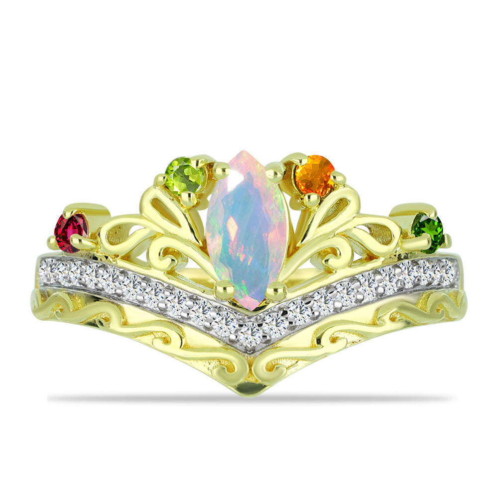 Inel din Argint 925 Placat cu Aur ( 3.83 grame ) cu Opal Welo și Turmalină Chakra 0.77 Carate 1 