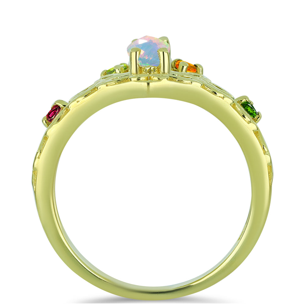 Inel din Argint 925 Placat cu Aur ( 3.83 grame ) cu Opal Welo și Turmalină Chakra 0.77 Carate