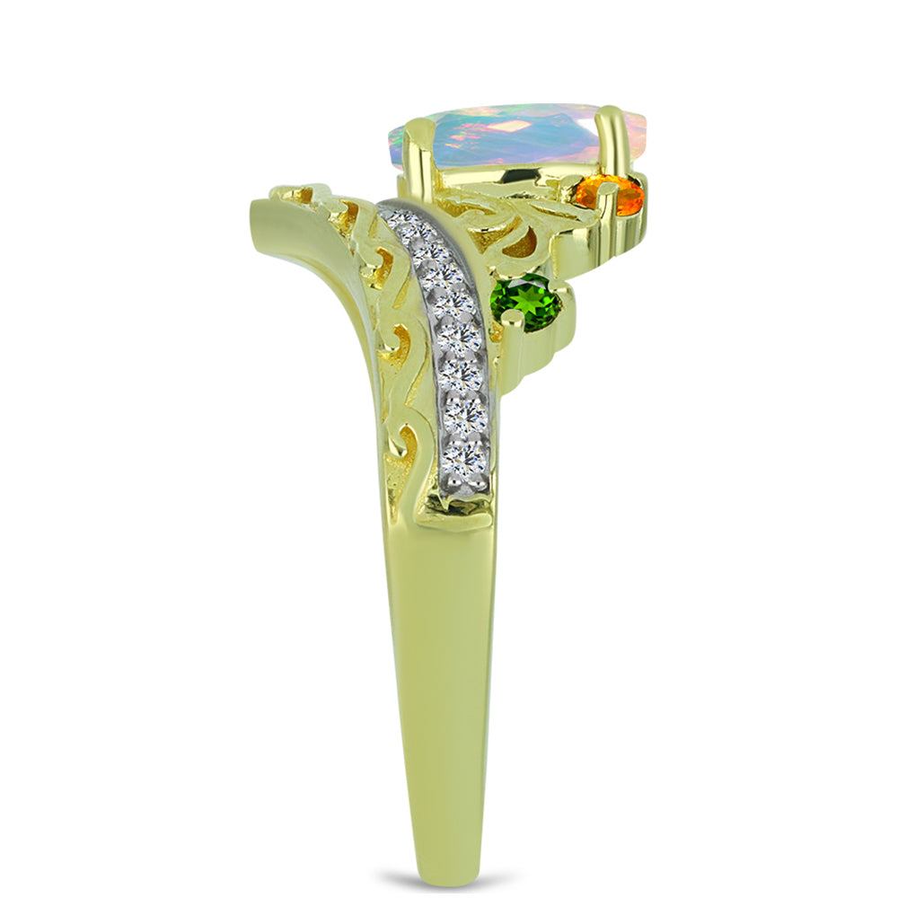 Inel din Argint 925 Placat cu Aur ( 3.83 grame ) cu Opal Welo și Turmalină Chakra 0.77 Carate 4 